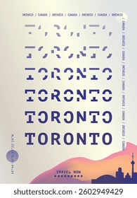Toronto typography minimalist vector poster layout. Brochure, leaflet, flyer, advertising image template with text, multicolors for Canada, Ontario city. Event, festival, cover graphic