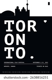 Toronto typography minimalist vector poster for national event, public holiday, independence day, film festival layout. Brochure, leaflet, flyer, presentation image template for Canada