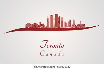 Toronto V2 skyline in red and gray background in editable vector file