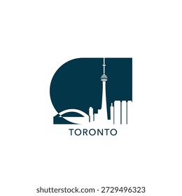 Toronto vector icon with skyline, panoramic view, outlook shape. Canada city landmarks logo concept. Flat isolated graphic, badge