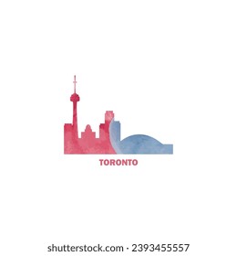 Toronto watercolor cityscape skyline city panorama vector flat modern logo, icon. Canada, Ontario province megapolis emblem concept with landmarks and building silhouettes. Isolated graphic