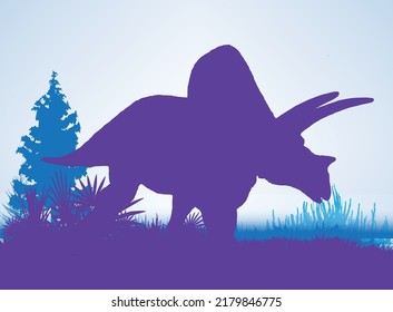 Torosaurus Dinosaurs silhouettes in prehistoric environment overlapping layers; decorative background banner abstract vector illustration