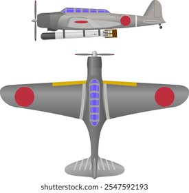 Torpedo-Bomber. Seiten- und Deckenprofil eines Torpedobombers vom Typ WW2, ähnlich wie in Pearl Harbor. Isolierte Vektorgrafik.