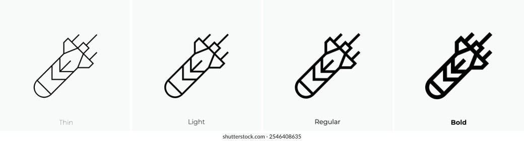 Torpedosymbol. Dünnes, helles Design im regulären und kühlen Stil, einzeln auf weißem Hintergrund