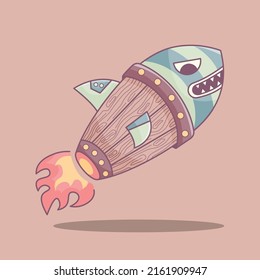 Torpedo shark with fire launch illustration