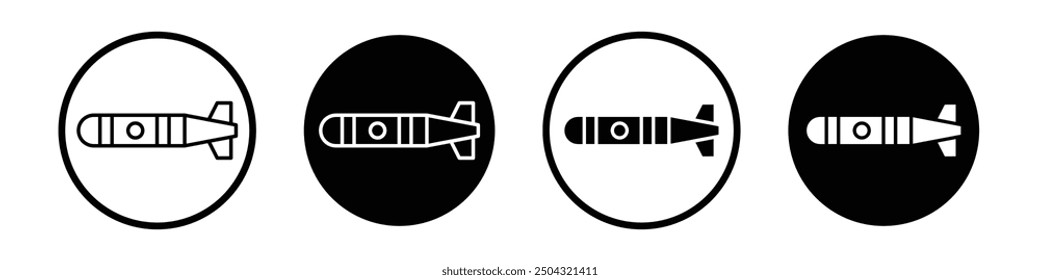 Torpedo vector icon set black filled and outlined style.
