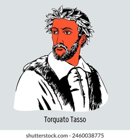 Torquato Tasso was a 16th century Italian poet, writer, playwright and philosopher Hand drawn vector illustration