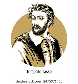 Torquato Tasso was a 16th-century Italian poet, writer, playwright, and philosopher. Hand drawn vector illustration