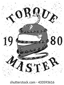 Torque Master. Motorcycle Helmet for printing. Vintage motorcycle poster. 
