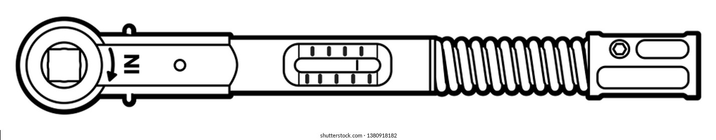 Torque Ratchet Wrench for Dental Implants. Outline technique in black lines 2D illustration.