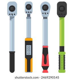 Torque wrench tools vector cartoon set isolated on a white background.