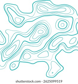 Linhas de contorno abstrato em tonalidade torquesa e branca com estilo de mapa topográfico. Perfeito para fundos, papéis de parede ou projetos com temas geográficos.