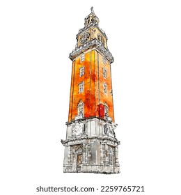 Torre Monumental argentina watercolor hand drawn illustration isolated on white background