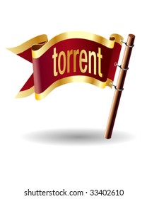 TORRENT computer file extension icon on royal vector flag button good for use in print, on websites, or on promotional materials.