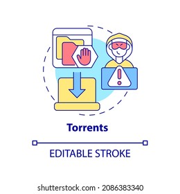 Torrents concept icon. Source of piracy abstract idea thin line illustration. Illegal music, software distribution. Downloading pirated files. Vector isolated outline color drawing. Editable stroke