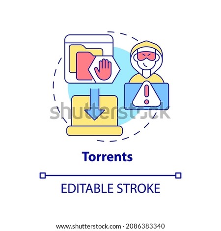 Torrents concept icon. Source of piracy abstract idea thin line illustration. Illegal music, software distribution. Downloading pirated files. Vector isolated outline color drawing. Editable stroke