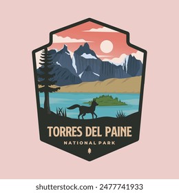 torres del paine national park emblem patch logo vector illustration design, Chile's Patagonia landmark emblem design