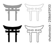 Torri gate symbol Shinto Japanese Arch Asian Toria travel concept set icon grey black color vector illustration image solid fill outline contour line thin flat style