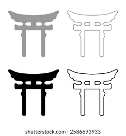 Torri gate symbol Shinto Japanese Arch Asian Toria travel concept set icon grey black color vector illustration image solid fill outline contour line thin flat style