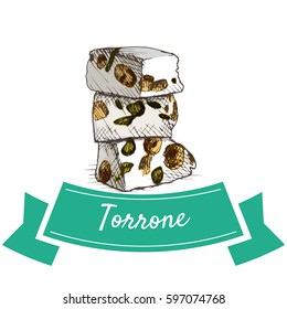 Torrone colorful illustration. Vector illustration of Italian cuisine.