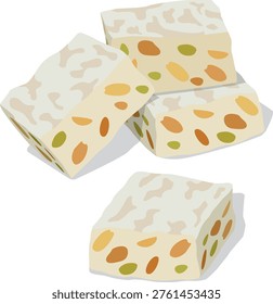 Torrone nougat, almond nougat dessert vector. 