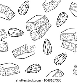 Torrone or nougat hand drawn background . Vector seamless pattern.