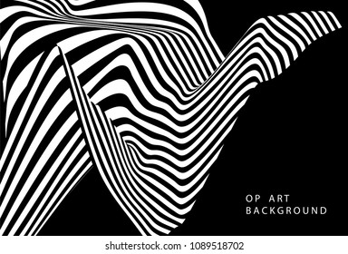 torsion illusion pattern, optical geometric design, black and white op art vector illustration