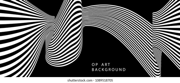 torsion illusion pattern, optical geometric design, black and white op art vector illustration