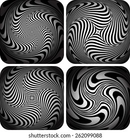 Torsion movement. Abstract textured backdrops set. Vector art.