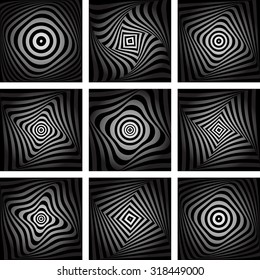Torsion movement. Abstract textured backgrounds set. Vector art.