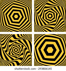 Torsion movement set. Hexagonal shapes. Vector art.
