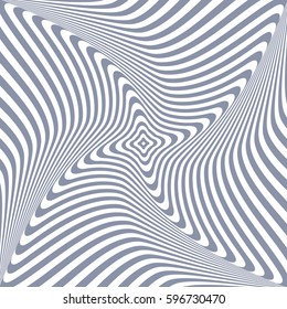 Torsion rotation 3D illusion. Abstract textured design. Vector art.