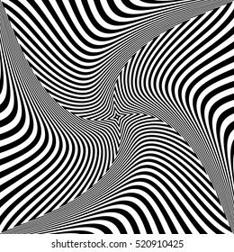 Torsion rotation vortex movement. Abstract op art design. Vector illustration. 
