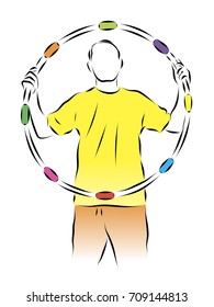 torso hoop in hands . The man is holding a sports hoop. Color vector illustration on sport, recreation.