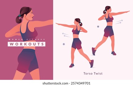 Torso Twist exercise, Woman workout fitness, aerobic and exercises.