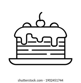 Tort icon vector in outline style isolated on the white background. Sign of dessert menu of restaurant.