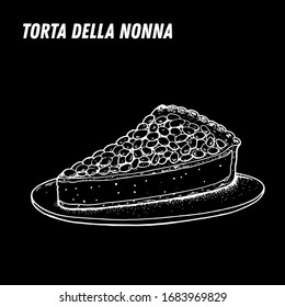 Torta della nonna Skizze. Italienische Nachtisch-Vektorillustration-Illustration. Italienische, süße, handgezeichnete Skizze. Vintage-Design-Vorlage.