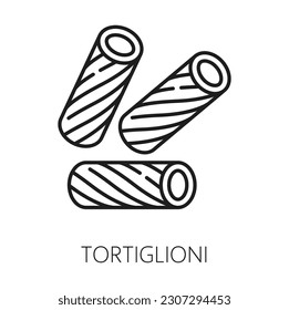 Tortigloni pasta isolated thin line icon. Vector canneroni cannoli crusetti raw canelons. Italy cuisine, italian food, traditional pasta