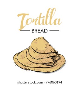 Tortilla Bread Drawing. Sketch Style. Vector.