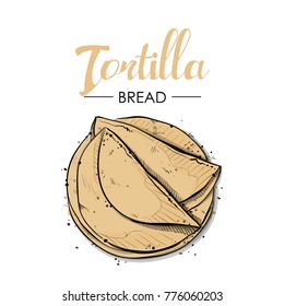 Tortilla Bread Drawing. Sketch Style. Vector.