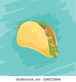 Tortilla Bread with Salad and Sausage Vector