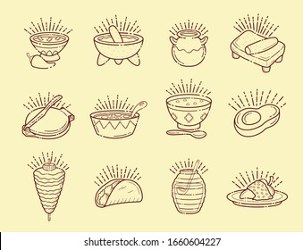 Tortilla And Burritos Mexican Food. Hand Painted Vector Illustration.