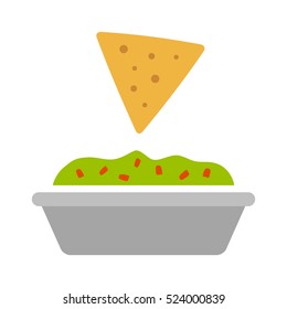 Tortilla Chip Or Nachos Tortillas With Guacamole Dip Bowl Flat Vector Color Icon For Apps And Websites