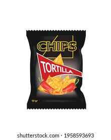 Tortilla  Chips Bag, Vector Illustration