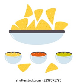 Tortilla chips in cartoon flat style. Hand drawn vector illustration of nachos tortillas, mexican food