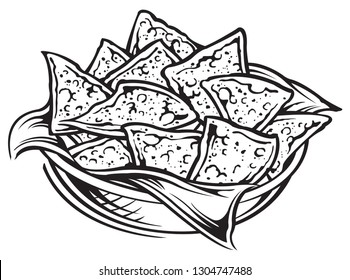 Tortilla chips isolated black and white