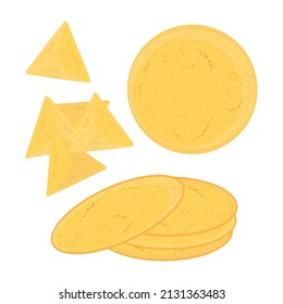 Tortilla, chips. Mexican cuisine. Vector set in a flat style. White background.