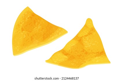 Tortilla chips, traditional Mexico nacho, triangle crisp food in cartoon style isolated on white background. Fast food, detailed meal.