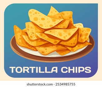 Ícone de vetor de lascas de tortilla. Chips crocantes, castanho dourado feito com milho orgânico, base ideal para salsa, guacamole ou queso. Delicioso aperitivo, uma cobertura crocante para saladas e sopas