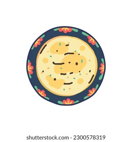 Tortilla or flatbread. Traditional mexican food. Mexican cuisine. Isolated dish on white background. Clipart element for menus, cookbooks, posters, banners. Vector illustration